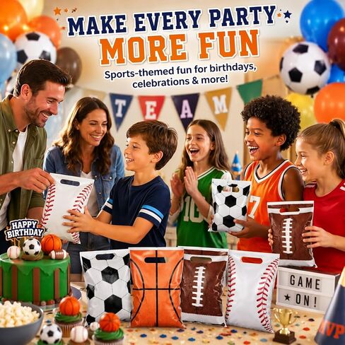 100 Pcs Sports Party Favor Bags Football Candy Gift Bags, Plastic Goodie Treat Wrap Bags Bulk with Handles for Soccer Baseball Basketball Football Theme Event Gift Bag Birthday Supplies Decorations in Kuwait