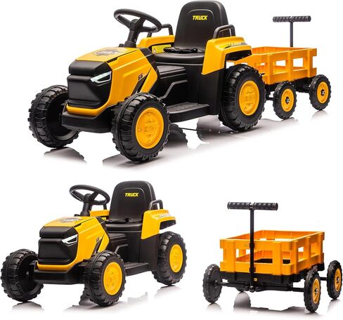 Garvee Toddlers Ride on Tractor with Detachable Garden Cart, 12V Electric Kids’ Vehicle with Trailer, Ages 3–8, Max Load 66 Lbs, Up to 2.5 Mph, Battery-Powered 8-Wheel, Remote Control, Garden Game in Kuwait