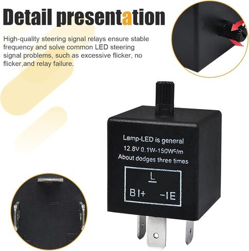 مرحل فلاش LED للسيارة CF13، 3 سنون 12 فولت إشارة الانعطاف المفرط، مرحل إصلاح المتعري الفائق، أداة التحكم في التردد بمقبض علوي قابل للتعديل، أداة صيانة التوصيل والتشغيل لمعظم السيارات (أسود) in Kuwait