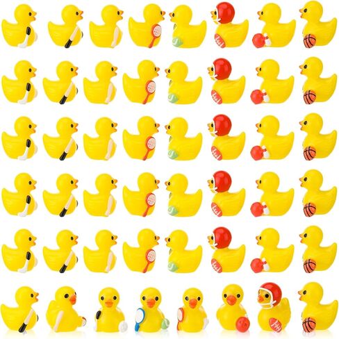 48 Pcs Sports Resin Ducks, Sports Themed Patriotic Ducks, Unique Mini Little Yellow Duck, Novelty Miniature Sports Duck Figurine Decorations for Sports Game, Sports Party Favor (8 Sports) in Saudi Arabia