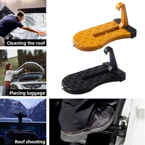 2 Pack Car Door Step for Roof Access, Folding Door Latch Step, Non-Slip Aluminum Alloy Pedal with Safety Hammer, Fits Most Cars SUVs Trucks, Yellow & Black in Saudi Arabia