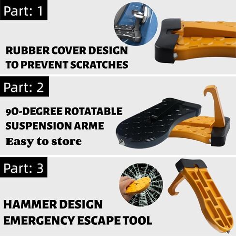 2 Pack Car Door Step for Roof Access, Folding Door Latch Step, Non-Slip Aluminum Alloy Pedal with Safety Hammer, Fits Most Cars SUVs Trucks, Yellow & Black in Saudi Arabia