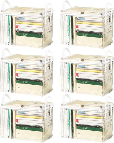 6-Pack Extra Large Clear Book Toy Storage Bags Plastic Comic Books Organizer Collapsible Book Display Case with Lid and Lifting Handle Suitable for Books and Toys,Size38x24x32cm/15x9x13inches in Kuwait