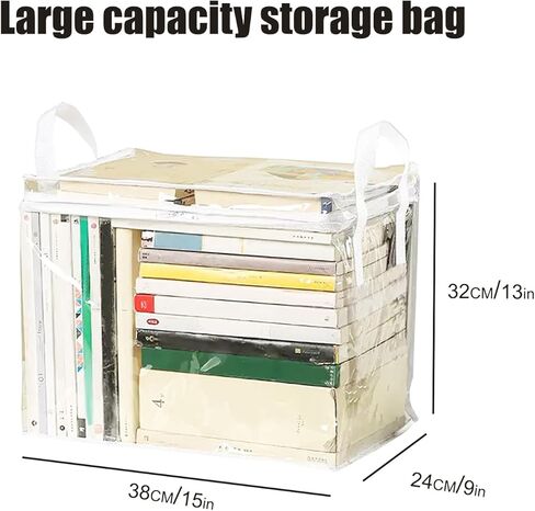 6-Pack Extra Large Clear Book Toy Storage Bags Plastic Comic Books Organizer Collapsible Book Display Case with Lid and Lifting Handle Suitable for Books and Toys,Size38x24x32cm/15x9x13inches in Kuwait