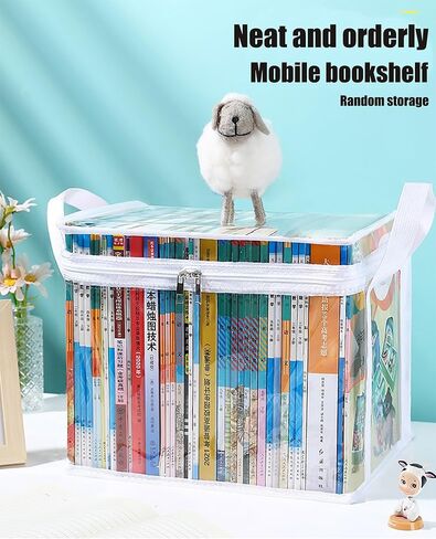 6-Pack Extra Large Clear Book Toy Storage Bags Plastic Comic Books Organizer Collapsible Book Display Case with Lid and Lifting Handle Suitable for Books and Toys,Size38x24x32cm/15x9x13inches in Kuwait
