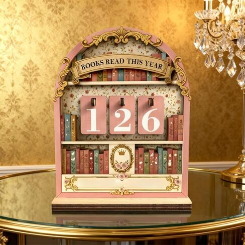 متتبع عداد الكتب، عداد الكتب التي تقرأ هذا العام، هدايا لمحبي الكتب للنساء، عرض التقدم في القراءة، تصميم وردي قديم لمكتبة المنزل وديكور رف الكتب in Kuwait