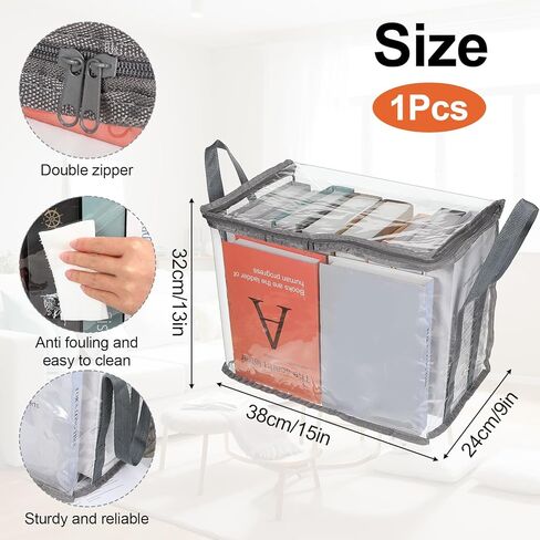 Book Storage Box Comic Clear Book Storage Bags Toy Organizer Bag 5x9x3 Inch Plastic Foldable Comic Books Organizer Bag with Lid and Lifting Handle for Toys Books in Kuwait