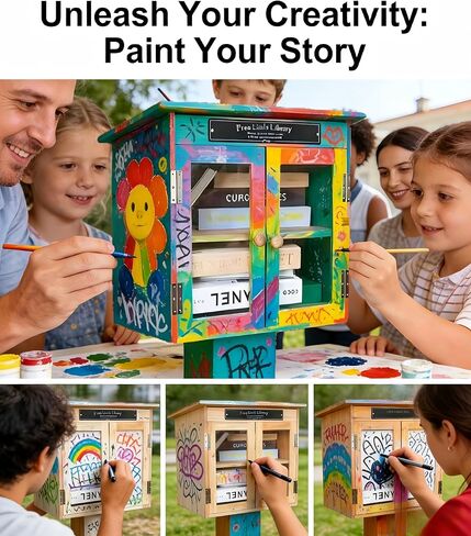 Little Library Box Outdoor Set with Stand and Nameplate,Natural Wood Finish,Weather Resistant Little Free Library for Community Sharing in Kuwait