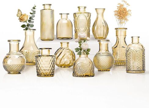 Mini Bud Vases As Wedding Centerpieces for Tables,Clear Bud Vases for Flowers,Small Flower Vases Suitable for Birthday Party,Anniversary,Wedding Reception,Baby Shower (Amber, 24PCS) in Saudi Arabia