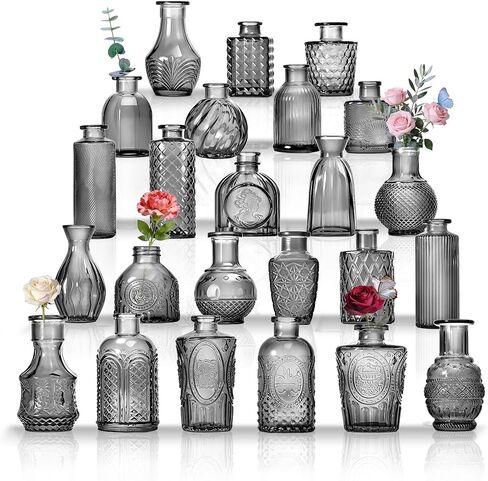32 PCS Assorted Vintage Bud Vases, Colorful Glass Small Vases Bulk, for Centerpieces, Wedding Table Decor, Home Decorations & Gifts (Amber Series) in Saudi Arabia