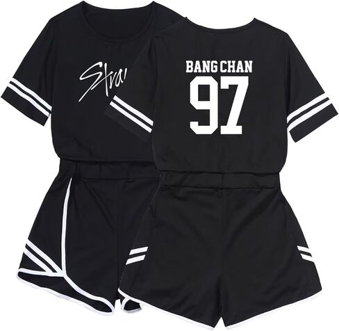 Stray Kids Merch Tshirt Support Shirt + Hot Pants Set Jisung Felix Minho Changbin Tee Unisex Tops in Saudi Arabia