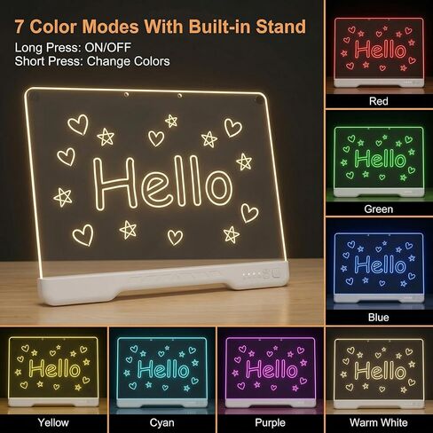 14" x 10" LED Light Up Drawing Board for Kids, 7 Colors Rechargeable Glow Doodle Board, Adjustable Brightness Neon Writing Tablet, Magic Night Light Decor, Birthday Gift for Boys Girls in Kuwait