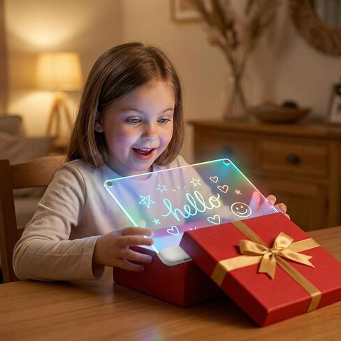 14" x 10" LED Light Up Drawing Board for Kids, 7 Colors Rechargeable Glow Doodle Board, Adjustable Brightness Neon Writing Tablet, Magic Night Light Decor, Birthday Gift for Boys Girls in Kuwait