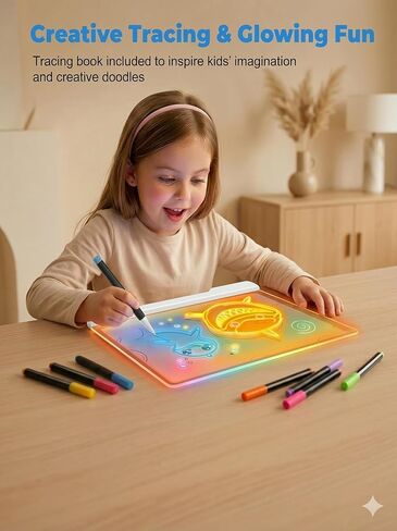 14" x 10" LED Light Up Drawing Board for Kids, 7 Colors Rechargeable Glow Doodle Board, Adjustable Brightness Neon Writing Tablet, Magic Night Light Decor, Birthday Gift for Boys Girls in Kuwait