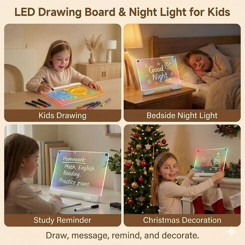 14" x 10" LED Light Up Drawing Board for Kids, 7 Colors Rechargeable Glow Doodle Board, Adjustable Brightness Neon Writing Tablet, Magic Night Light Decor, Birthday Gift for Boys Girls in Kuwait