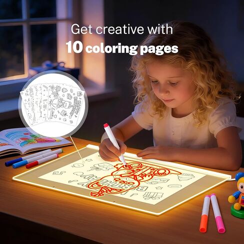 لوحة رسم LED للأطفال مقاس 13.7 × 10 بوصة من Hosim، تابلت رسم مضيء مع 9 ألوان وجهاز تحكم عن بعد، لوحة ملاحظات LED أكريليك مع ألوان، لوحة رسم خربش توهج 3+ هدايا عيد ميلاد للفتيات/الأولاد بعمر 3 سنوات in Kuwait