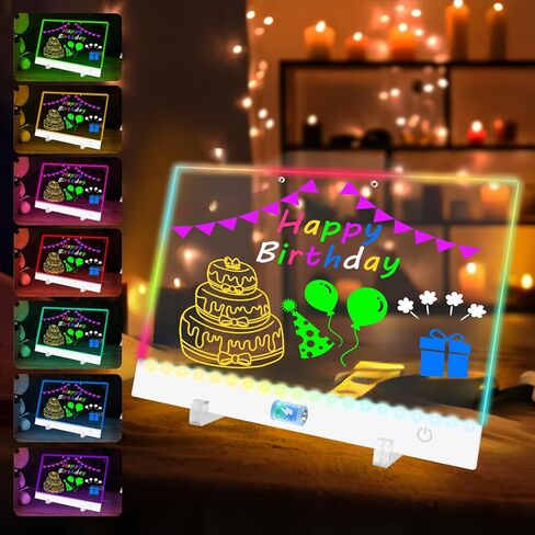لوحة رسم LED قابلة لإعادة الشحن للأطفال - لوحة رسم مضيئة مقاس 13.8 × 10 بوصة مع 8 ألوان، لوحة مسح جافة Sergamy Glow Dry مع 7 أقلام تحديد ومجموعة حامل، لعبة هدية رسومات الشعار المبتكرة لتتبع الفتيات/المراهقين in Kuwait