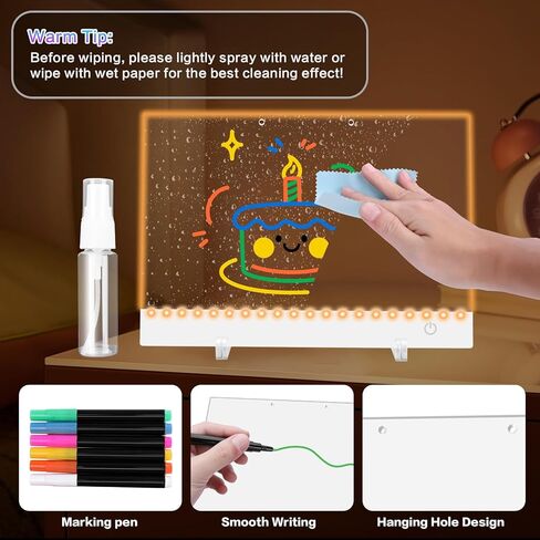 لوحة رسم LED قابلة لإعادة الشحن للأطفال - لوحة رسم مضيئة مقاس 13.8 × 10 بوصة مع 8 ألوان، لوحة مسح جافة Sergamy Glow Dry مع 7 أقلام تحديد ومجموعة حامل، لعبة هدية رسومات الشعار المبتكرة لتتبع الفتيات/المراهقين in Kuwait