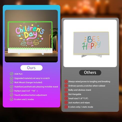 لوحة رسم LED قابلة لإعادة الشحن للأطفال - لوحة رسم مضيئة مقاس 13.8 × 10 بوصة مع 8 ألوان، لوحة مسح جافة Sergamy Glow Dry مع 7 أقلام تحديد ومجموعة حامل، لعبة هدية رسومات الشعار المبتكرة لتتبع الفتيات/المراهقين in Kuwait