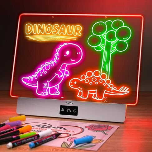 Rechargeable LED Drawing Board, 16.6 Inches Lumiboard, 8 Colors & 3 Modes, LED Note Board with Build in Stand, Includes 7 Markers & 1 Hanging Chain, Great Gift for Children-Easter Gifts in Kuwait