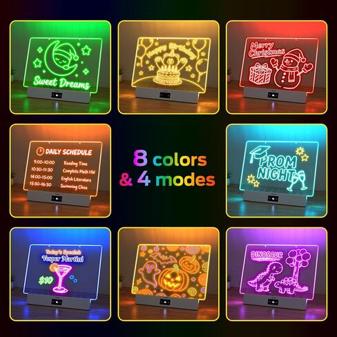 Rechargeable LED Drawing Board, 16.6 Inches Lumiboard, 8 Colors & 3 Modes, LED Note Board with Build in Stand, Includes 7 Markers & 1 Hanging Chain, Great Gift for Children-Easter Gifts in Kuwait