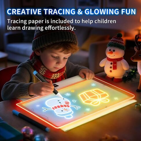 Rechargeable LED Drawing Board, 16.6 Inches Lumiboard, 8 Colors & 3 Modes, LED Note Board with Build in Stand, Includes 7 Markers & 1 Hanging Chain, Great Gift for Children-Easter Gifts in Kuwait