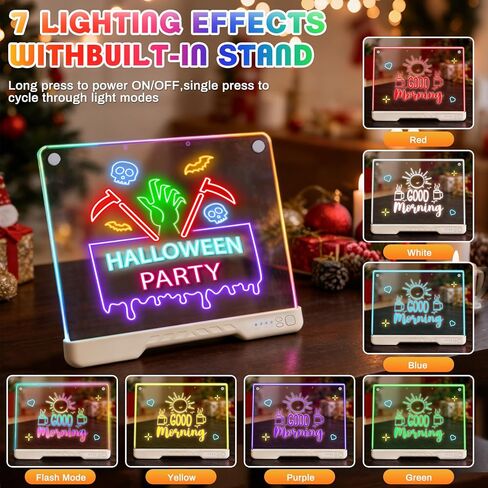 لوحة رسم LED مقاس 16 بوصة للأطفال، لوحة رسومات الشعار المبتكرة LED القابلة لإعادة الشحن مع 7 أوضاع إضاءة وحامل مدمج، لوحة ملاحظات LED، هدية فنية رائعة للأولاد والبنات in Kuwait