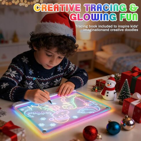 لوحة رسم LED مقاس 16 بوصة للأطفال، لوحة رسومات الشعار المبتكرة LED القابلة لإعادة الشحن مع 7 أوضاع إضاءة وحامل مدمج، لوحة ملاحظات LED، هدية فنية رائعة للأولاد والبنات in Kuwait