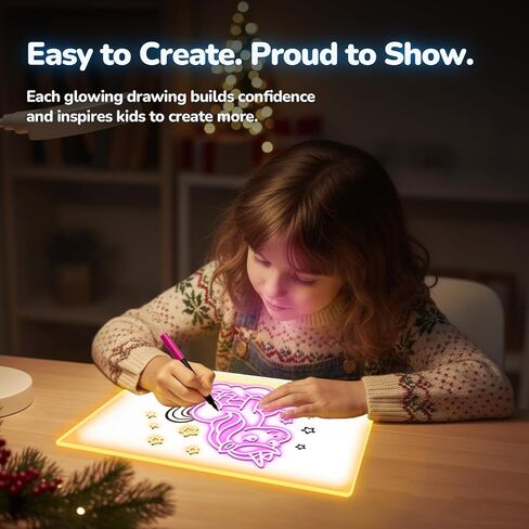 LED Drawing Board for Kids, Light Up Drawing Board with 8 Colors & 4 Modes, Reusable Acrylic Writing Doodle Board, Screen-Free Toy to Keep Kids Busy, Gift for Boys Girls Age 3-7 in Kuwait