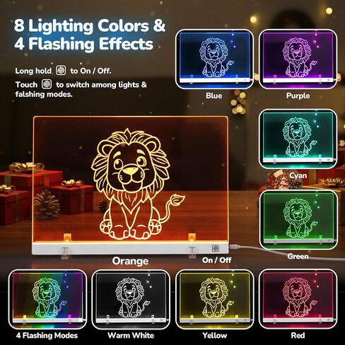 LED Drawing Board for Kids, Light Up Drawing Board with 8 Colors & 4 Modes, Reusable Acrylic Writing Doodle Board, Screen-Free Toy to Keep Kids Busy, Gift for Boys Girls Age 3-7 in Kuwait