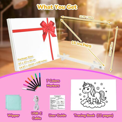 LED Drawing Board for Kids, Light Up Drawing Board with 8 Colors & 4 Modes, Reusable Acrylic Writing Doodle Board, Screen-Free Toy to Keep Kids Busy, Gift for Boys Girls Age 3-7 in Kuwait