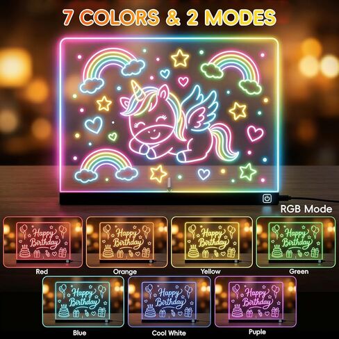 لوحة رسم LED للأطفال مقاس 16 بوصة، لوحة رسومات الشعار المبتكرة المضيئة مع 12 قلم تحديد، وكتاب تتبع وقطعة قماش للتنظيف، لعبة لوحة ملاحظات قابلة للمسح الجاف من الأكريليك USB-C، هدايا للفتيات والأولاد من سن 3 إلى 12 عامًا in Kuwait