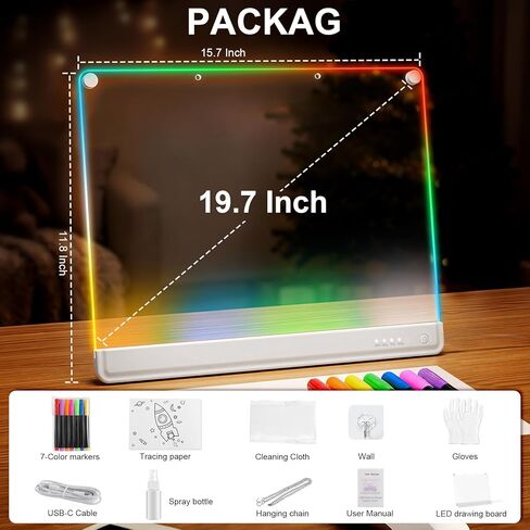 لوحة ملاحظات LED قابلة لإعادة الشحن مقاس 19.7 بوصة، أوضاع إضاءة بـ 6 ألوان، لوح رسم مضيء نيون، لوحة رسم قابلة للمسح الجاف مع حامل مدمج، لعبة هدية للأطفال/الفتيات/المراهقين، 7 كتاب تتبع علامات in Kuwait