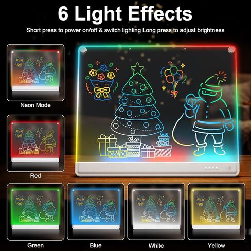 لوحة ملاحظات LED قابلة لإعادة الشحن مقاس 19.7 بوصة، أوضاع إضاءة بـ 6 ألوان، لوح رسم مضيء نيون، لوحة رسم قابلة للمسح الجاف مع حامل مدمج، لعبة هدية للأطفال/الفتيات/المراهقين، 7 كتاب تتبع علامات in Kuwait