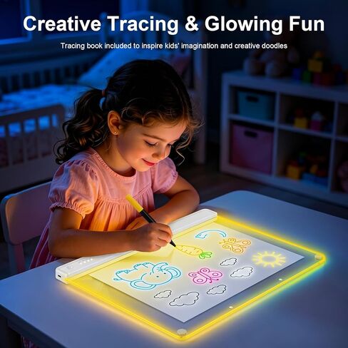 لوحة ملاحظات LED قابلة لإعادة الشحن مقاس 19.7 بوصة، أوضاع إضاءة بـ 6 ألوان، لوح رسم مضيء نيون، لوحة رسم قابلة للمسح الجاف مع حامل مدمج، لعبة هدية للأطفال/الفتيات/المراهقين، 7 كتاب تتبع علامات in Kuwait