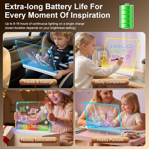لوحة ملاحظات LED قابلة لإعادة الشحن مقاس 19.7 بوصة، أوضاع إضاءة بـ 6 ألوان، لوح رسم مضيء نيون، لوحة رسم قابلة للمسح الجاف مع حامل مدمج، لعبة هدية للأطفال/الفتيات/المراهقين، 7 كتاب تتبع علامات in Kuwait