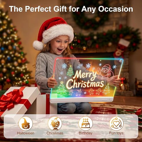 لوحة ملاحظات LED قابلة لإعادة الشحن مقاس 19.7 بوصة، أوضاع إضاءة بـ 6 ألوان، لوح رسم مضيء نيون، لوحة رسم قابلة للمسح الجاف مع حامل مدمج، لعبة هدية للأطفال/الفتيات/المراهقين، 7 كتاب تتبع علامات in Kuwait