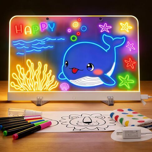 ترقية لوحة الرسم LED، لوحة خربش مضيئة قابلة للغسل، لوحة ملاحظات أكريليك قابلة للمسح الجاف، لوحة ملاحظات LED مع الألوان، صفحات التتبع، مع حامل، علامات، زجاجة رذاذ، للأطفال والبنات والأولاد والمراهقين in Kuwait