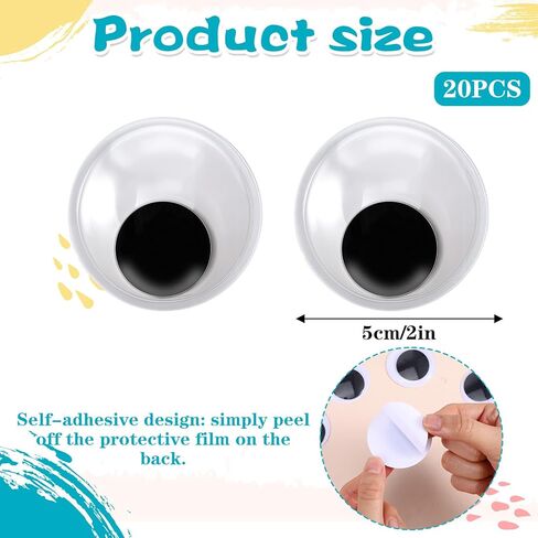 DOPENSPI 20PCS 2 Inch Googly Eyes, Self Adhesive Googly Eyes for Crafts Large Round Wiggle Eye for DIY Crafts Handmade Decoration in Kuwait