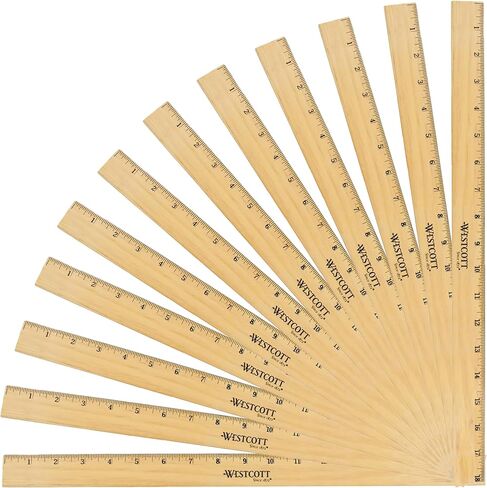 Westcott 18-Inch Wooden Ruler with Single Metal Edge, Clear Lacquer Finish, 12-Pack (05018) in Kuwait