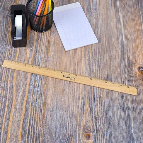 Westcott 18-Inch Wooden Ruler with Single Metal Edge, Clear Lacquer Finish, 12-Pack (05018) in Kuwait