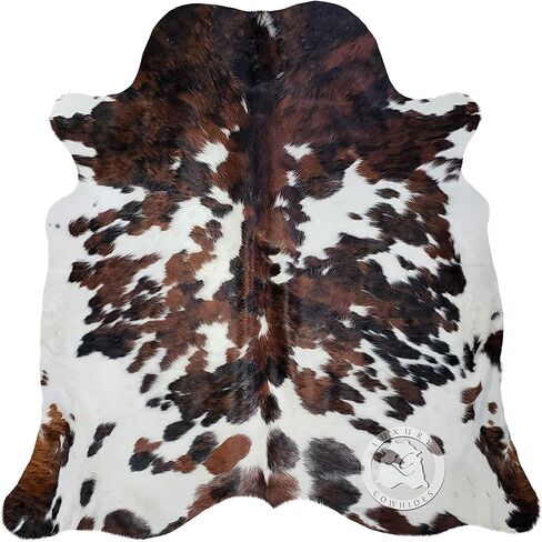 سجادة Sunshine Cowhides 100% من جلد البقر الداكن الأصلي - سجادة من جلد الحيوان على الطراز الحديث وسجادة أرضية لغرفة المعيشة وغرفة النوم والمطبخ والمزيد - كبير (6 × 6-7 أقدام) in Kuwait