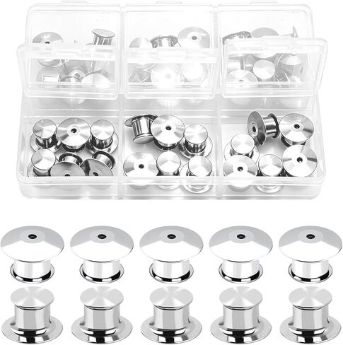 40 Pcs Locking Pin Backs,Metal Pin Keepers,Locking Clasp for Brooches,Clothes Brooch Lapel,Badges and Pins, No Tool Required(Silver) in Kuwait