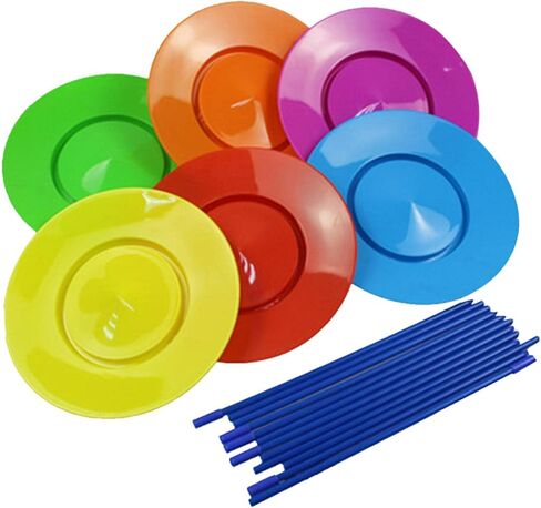 6pcs Juggling Spinning Plates with 12pcs Sticks, Hobby Circus Performance Spinning Plates, Balance Skills Showing Plate, for Circus Skills, Multi-Colors, Attracts Attention in Kuwait