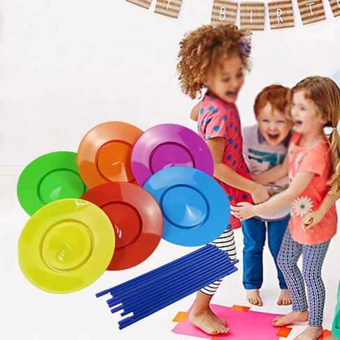 6pcs Juggling Spinning Plates with 12pcs Sticks, Hobby Circus Performance Spinning Plates, Balance Skills Showing Plate, for Circus Skills, Multi-Colors, Attracts Attention in Kuwait