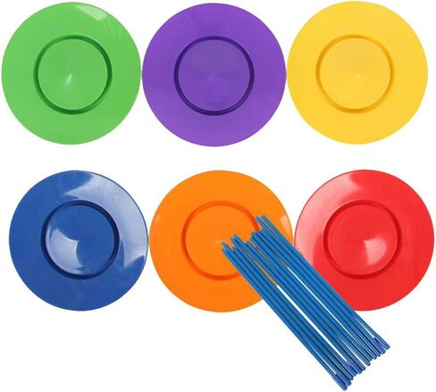 6pcs Juggling Spinning Plates with 12pcs Sticks, Hobby Circus Performance Spinning Plates, Balance Skills Showing Plate, for Circus Skills, Multi-Colors, Attracts Attention in Kuwait