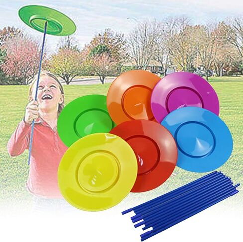 6pcs Juggling Spinning Plates with 12pcs Sticks, Hobby Circus Performance Spinning Plates, Balance Skills Showing Plate, for Circus Skills, Multi-Colors, Attracts Attention in Kuwait