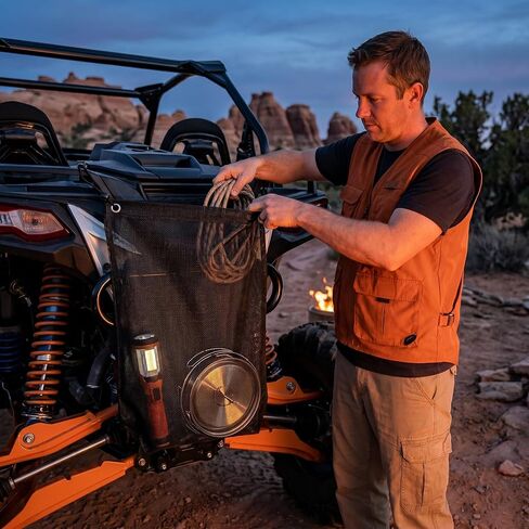 حقيبة قمامة شبكية UTV ATV، تخزين قمامة الطرق الوعرة من مادة PVC شديدة التحمل، مناسبة عالميًا لـ Polaris RZR، Can-Am Maverick، CFMOTO، عربة جولف مع إبزيم سريع التحرير، تثبيت بدون مثقاب، 10 لتر أسود in Kuwait