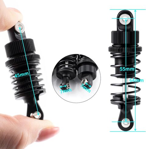 Aluminum 55mm Front & Rear Threaded Oil Filled Shock Absorber Damper Suspension Set Compatible with Tamiya TT02 1/10 RC On Road Touring Car Upgrade Parts (Black) in Kuwait