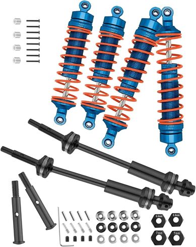 أجزاء ترقية ممتصات الصدمات CVD لـ 1/10 Slash 2WD، Stampede 2WD، Rustler 2WD، Hoss 2WD، أمامي خلفي 4 قطع فولاذ #45 محاور عمود الإدارة مع سداسية، صدمات كبيرة من سبائك الألومنيوم، أسود وأزرق داكن in Kuwait
